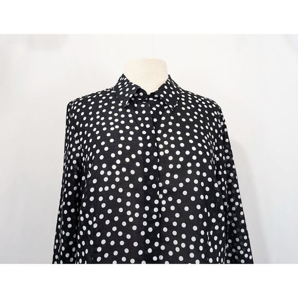 Coldwater Creek Blouse Black White Polka Dots Top Shirt Semi-Sheer Size 14 - Picture 2 of 7